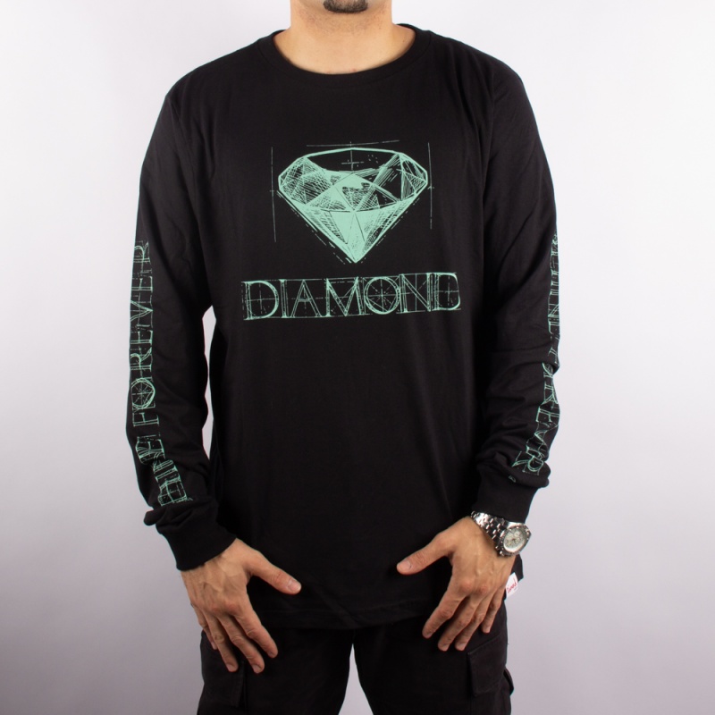 Camiseta Manga Longa Diamond Blueprint Preto